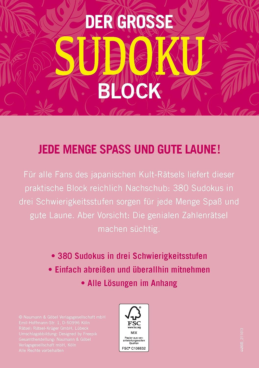 Der große Sudoku Block Band 6: 380 Sudoku-Rätsel für Erwachsene in 3 Schwierigkeitsstufen