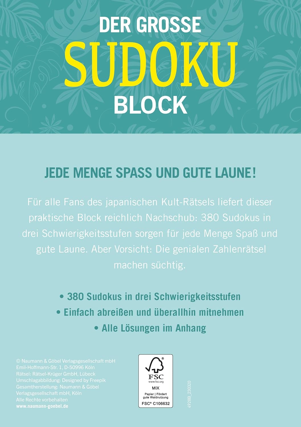 Der große Sudoku Block Band 7: 380 Sudoku-Rätsel für Erwachsene in 3 Schwierigkeitsstufen