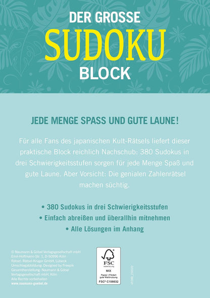 Der große Sudoku Block Band 7: 380 Sudoku-Rätsel für Erwachsene in 3 Schwierigkeitsstufen