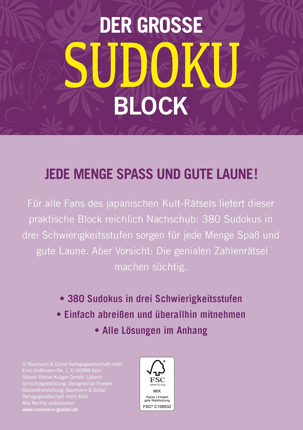 Der große Sudoku Block Band 9: 380 Sudoku-Rätsel für Erwachsene in 3 Schwierigkeitsstufen