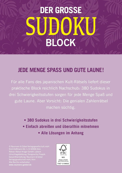Der große Sudoku Block Band 9: 380 Sudoku-Rätsel für Erwachsene in 3 Schwierigkeitsstufen