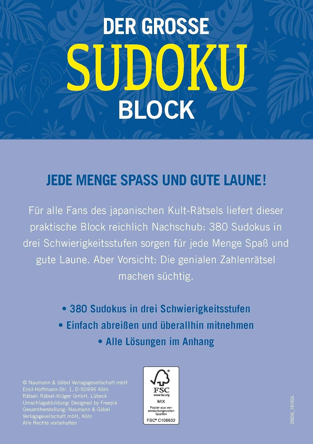 Der große Sudoku Block Band 3: 380 Sudoku-Rätsel für Erwachsene in 3 Schwierigkeitsstufen