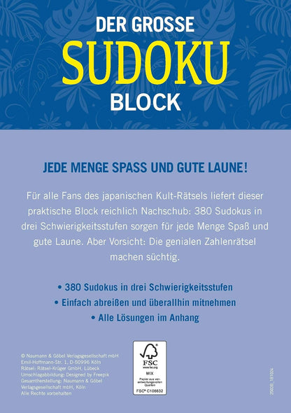 Der große Sudoku Block Band 3: 380 Sudoku-Rätsel für Erwachsene in 3 Schwierigkeitsstufen